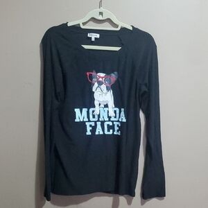 Black Long Sleeve Graphic Tee And Puppy Print Pj Pants Size Large